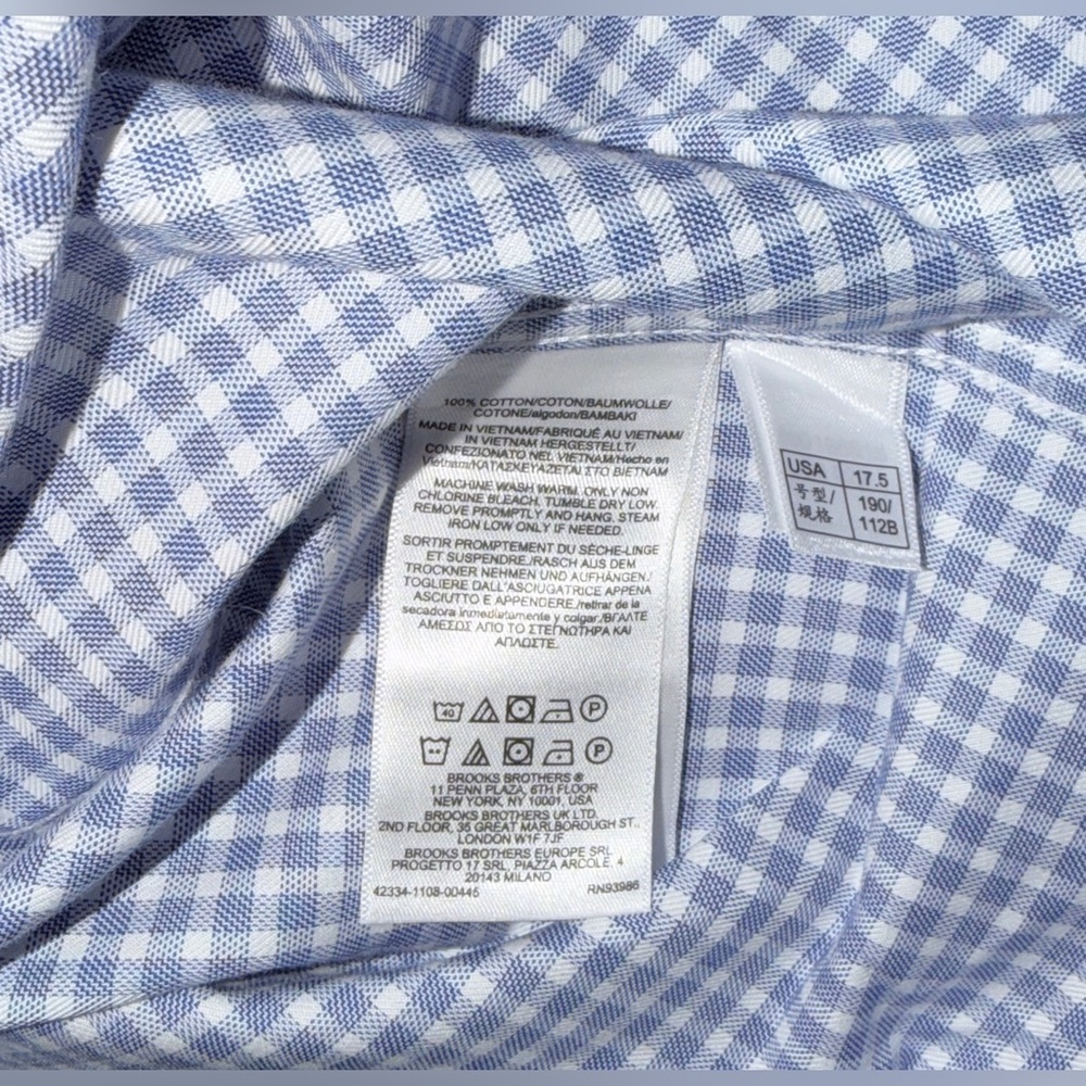 Brooks Brothers 1818 NON-IRON Long Sleeve Shirt Blue White Plaid Mens 17.5 36/37 - Picture 11 of 11